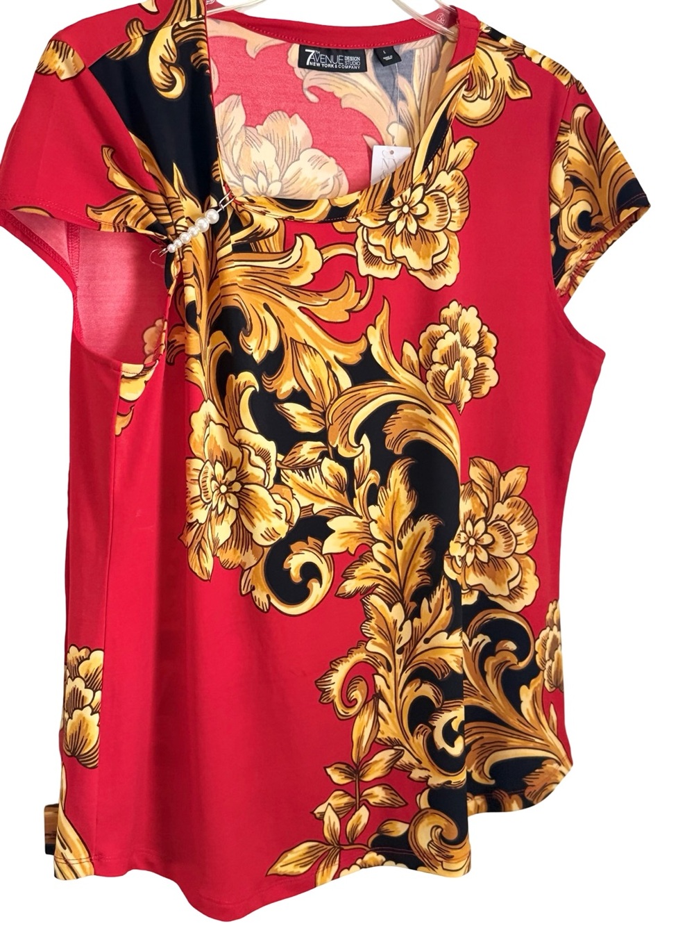 NWT Floral Baroque Print Red & Gold Women's Top